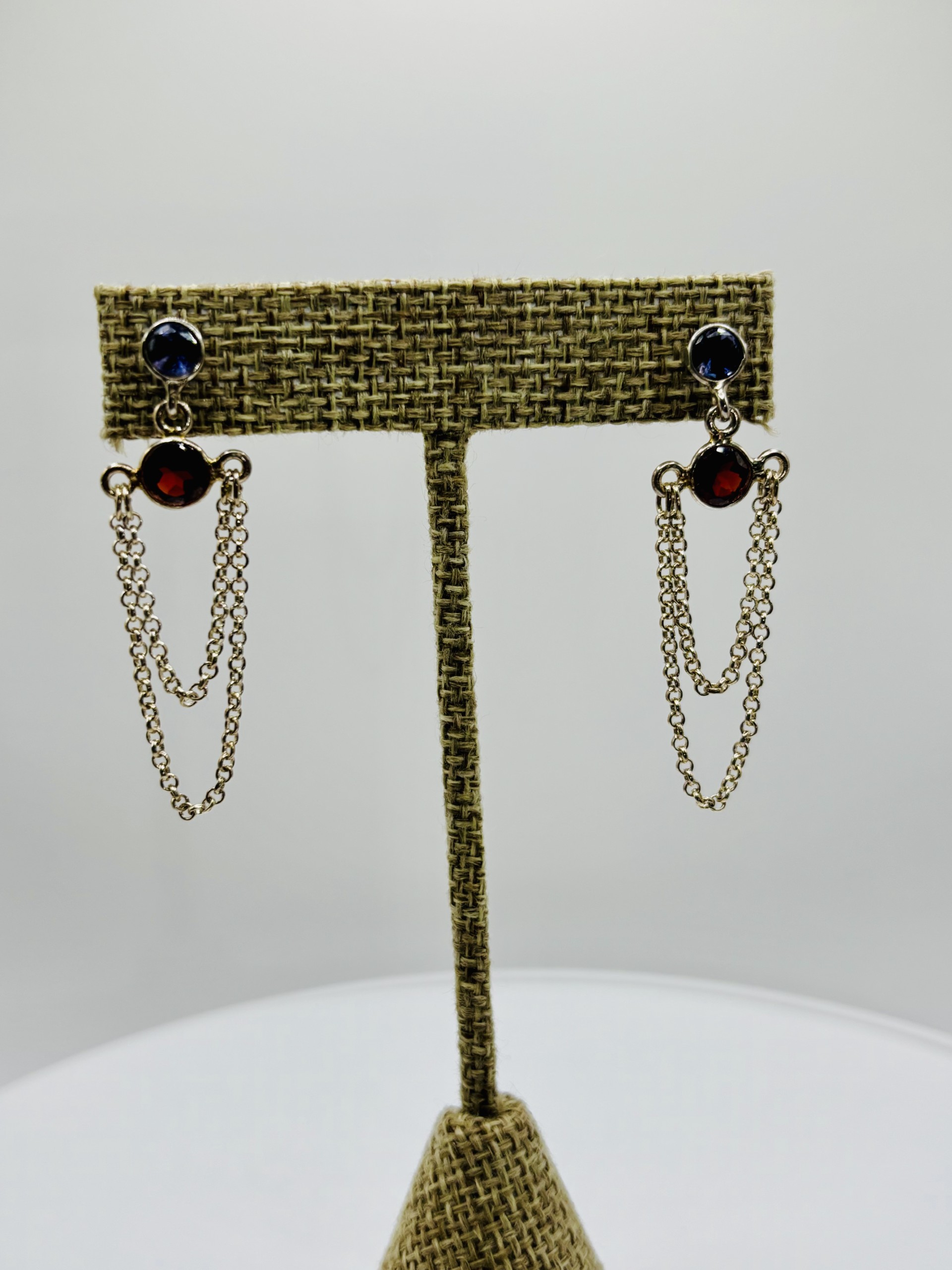 Iolite and Garnet Chain Earrings