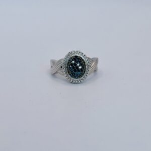 Oval Blue Diamond Cluster Ring