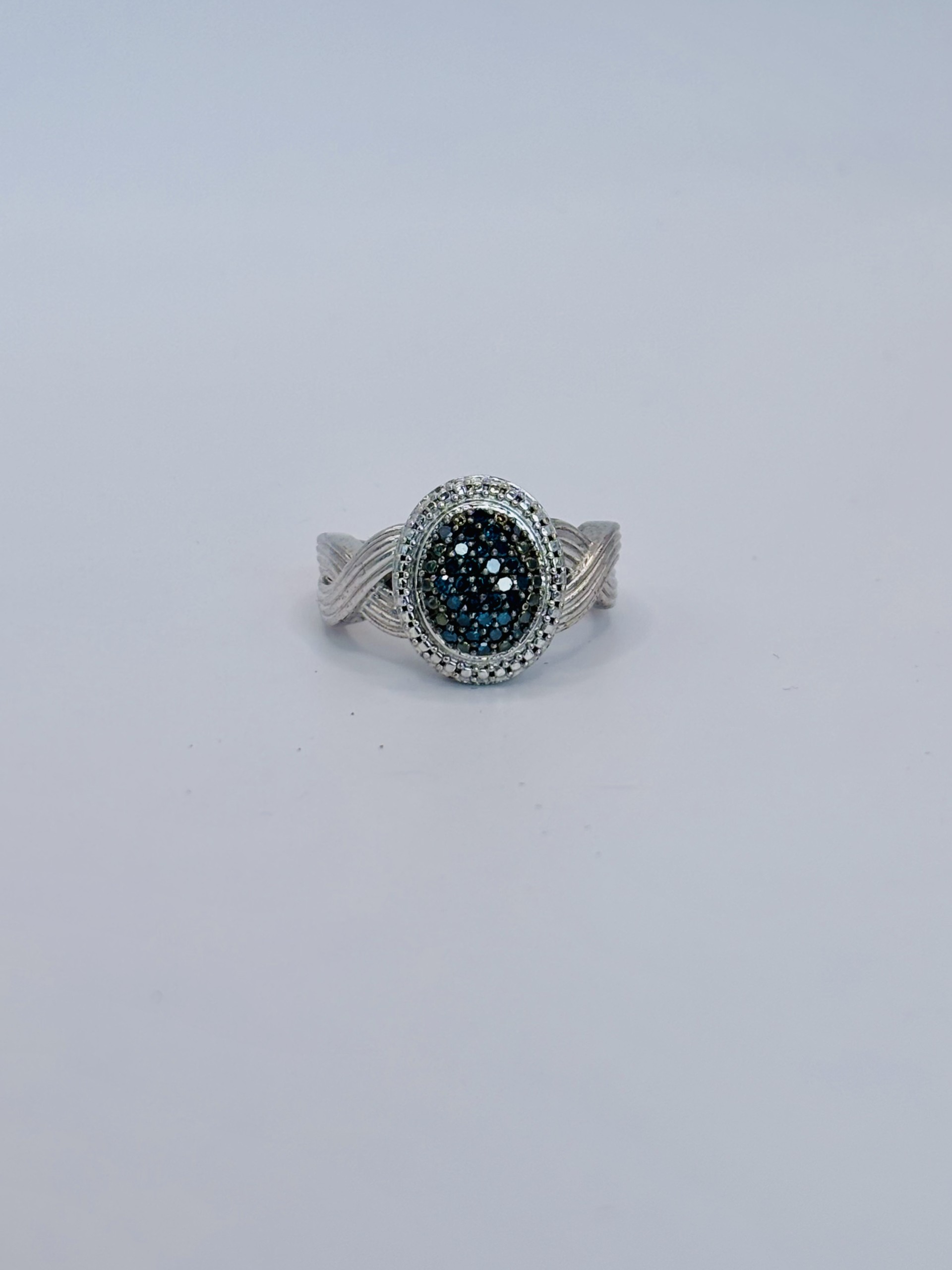 Oval Blue Diamond Cluster Ring