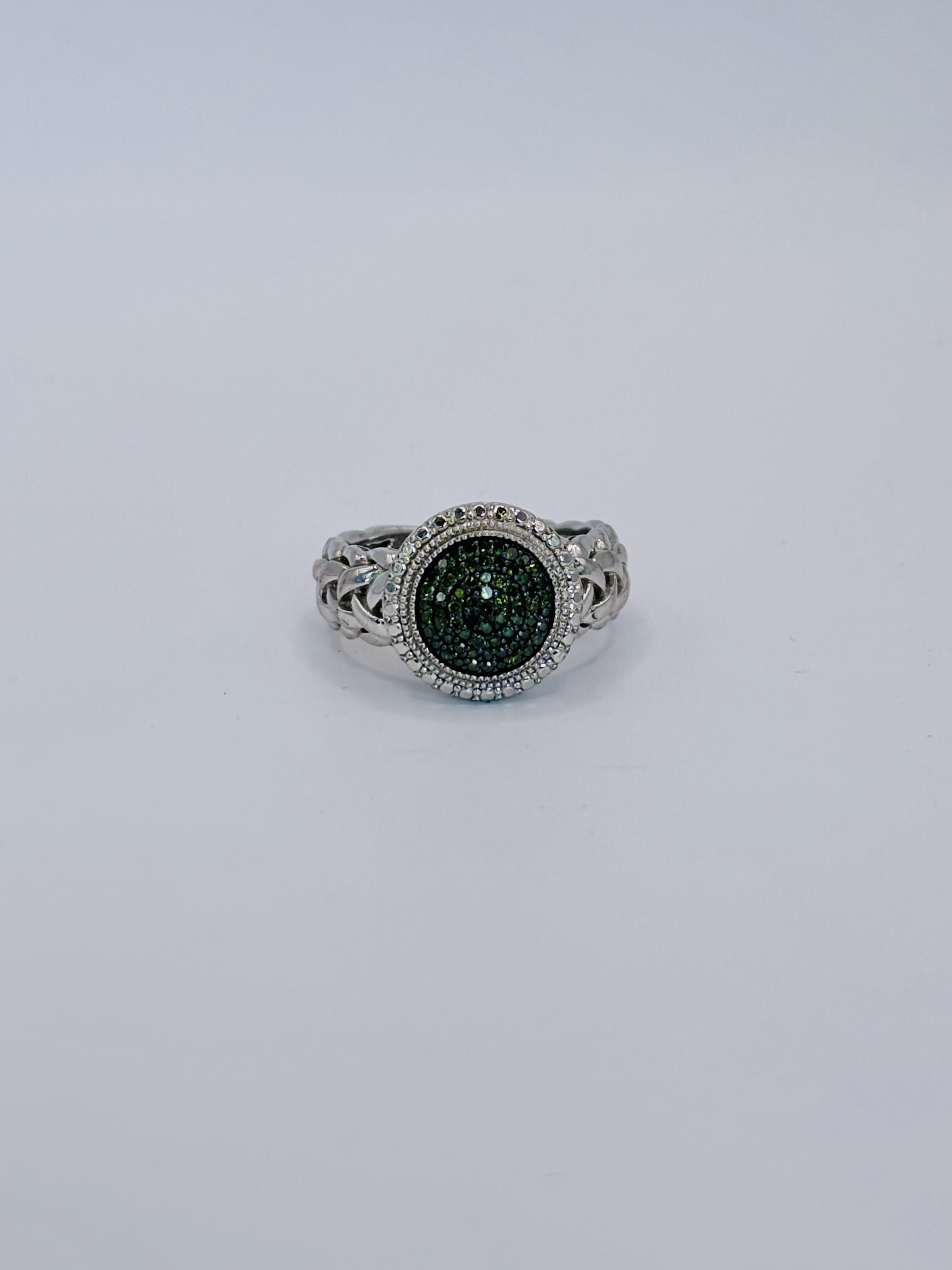 Green Diamond Cluster Ring