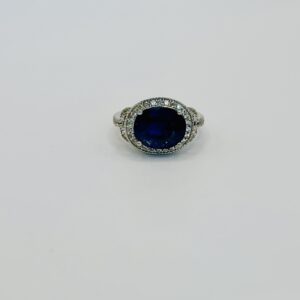 Sideways Sapphire Halo Ring