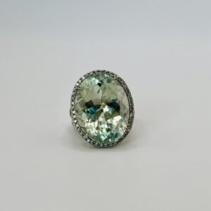 Oval Prasiolite Halo Ring
