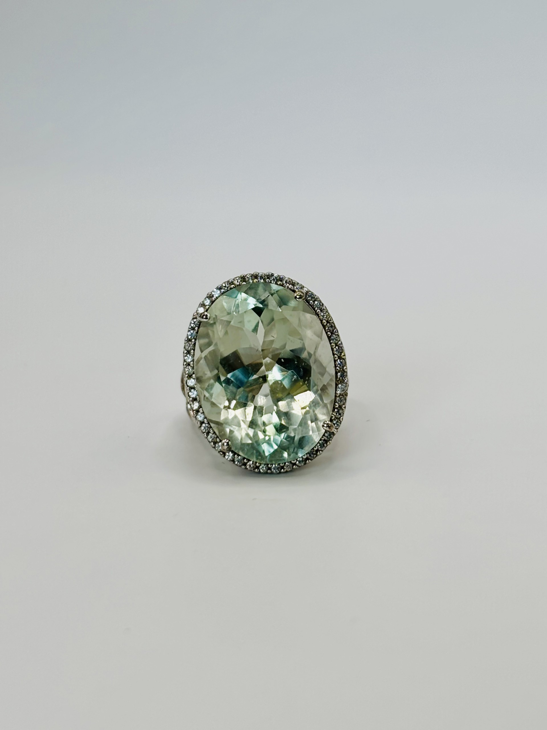 Oval Prasiolite Halo Ring